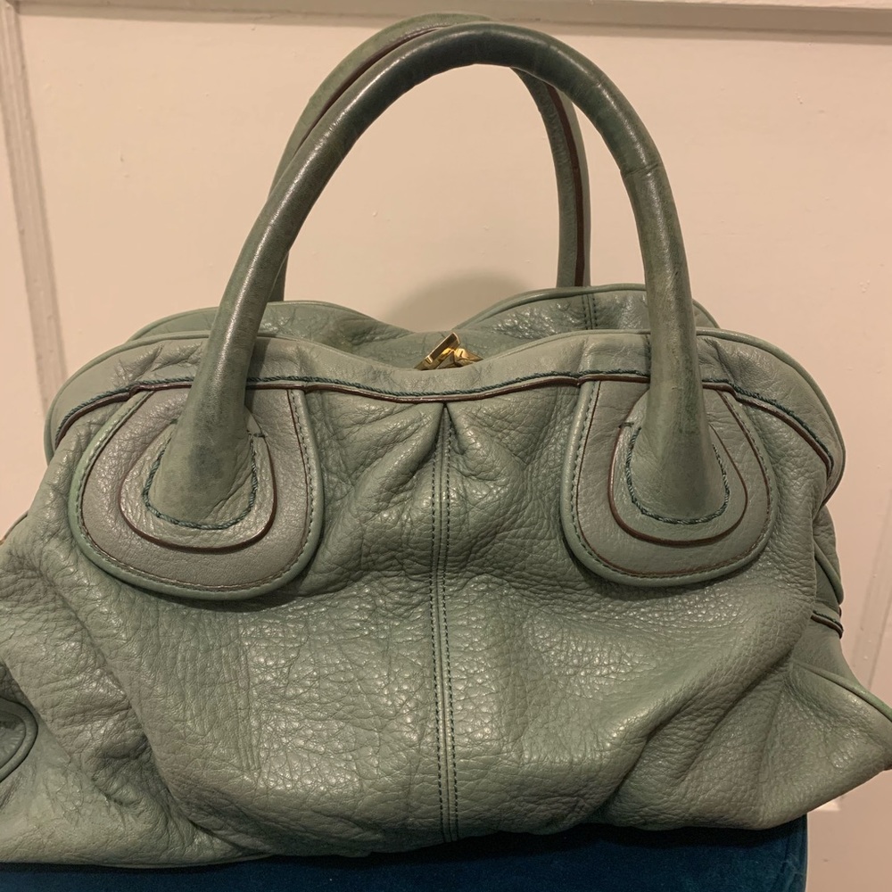 Presa pebbles leather green satchel bag